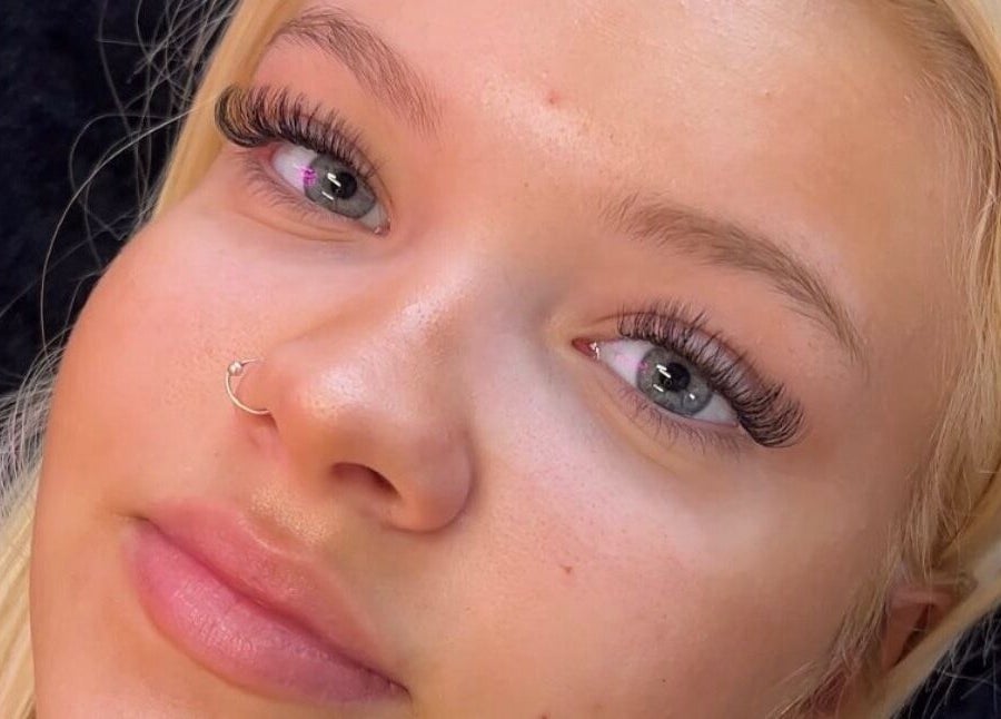 Close-up of eyelash extensions at Butterfly Effect, Manchester, England, GB.