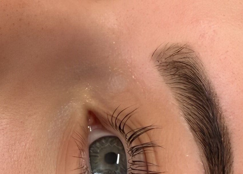 Close-up of expertly shaped brow at Eyelash Envy Aesthetics, Barrow-in-Furness, England, GB.