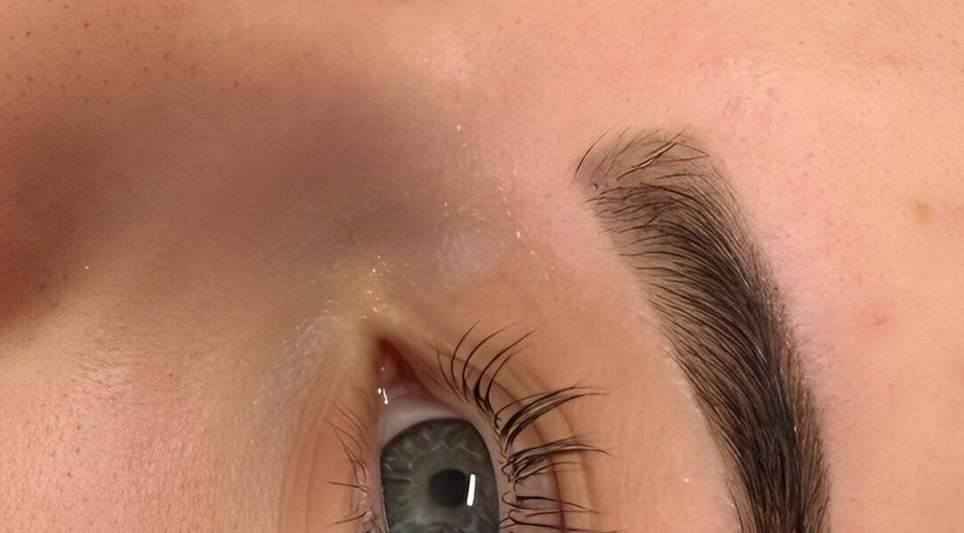 Close-up of expertly shaped brow at Eyelash Envy Aesthetics, Barrow-in-Furness, England, GB.