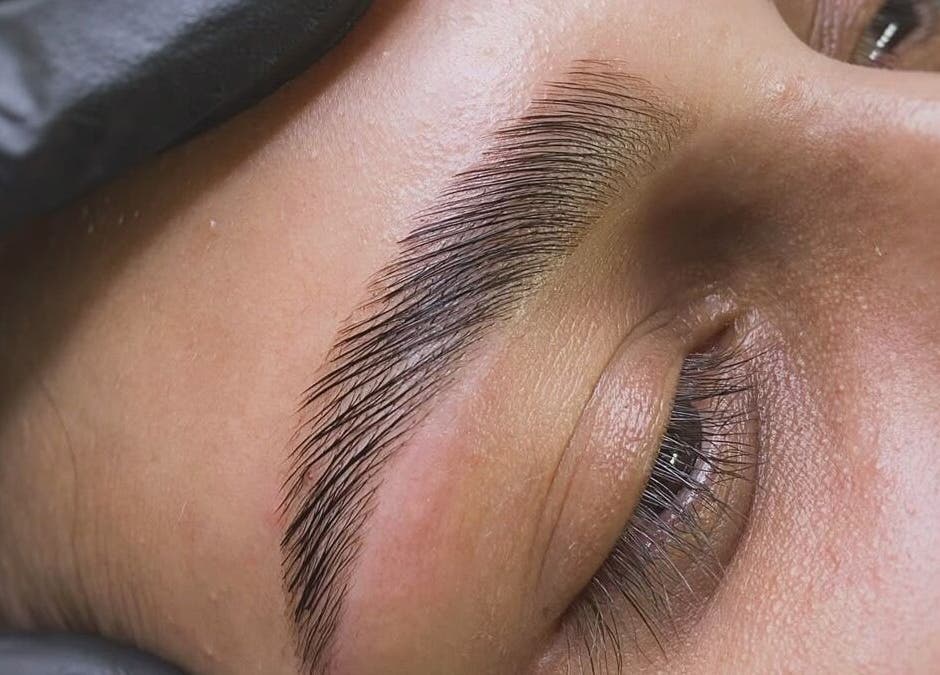 Close-up of beautifully groomed eyebrow at Glamar Brows Studio, London, England, GB.