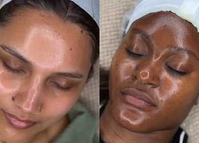 Relaxed clients enjoying facials at HYDRASKIN STUDIO in London, England, GB, showcasing radiant skin.