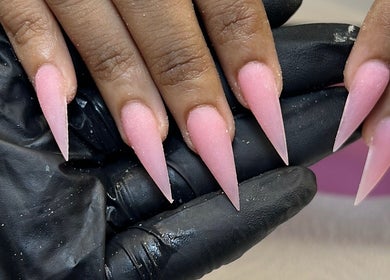 Elegant pink stiletto nails at Marissa Halle Nails, San Fernando, Princes Town Regional Corporation, TT.