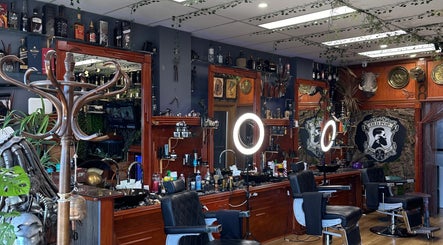 Interior of Oldpop featuring vintage-style barber chairs and decor, Bayswater, Western Australia, AU.
