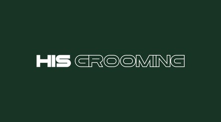 His Grooming logo on a dark green background, Ayr, Scotland, GB.