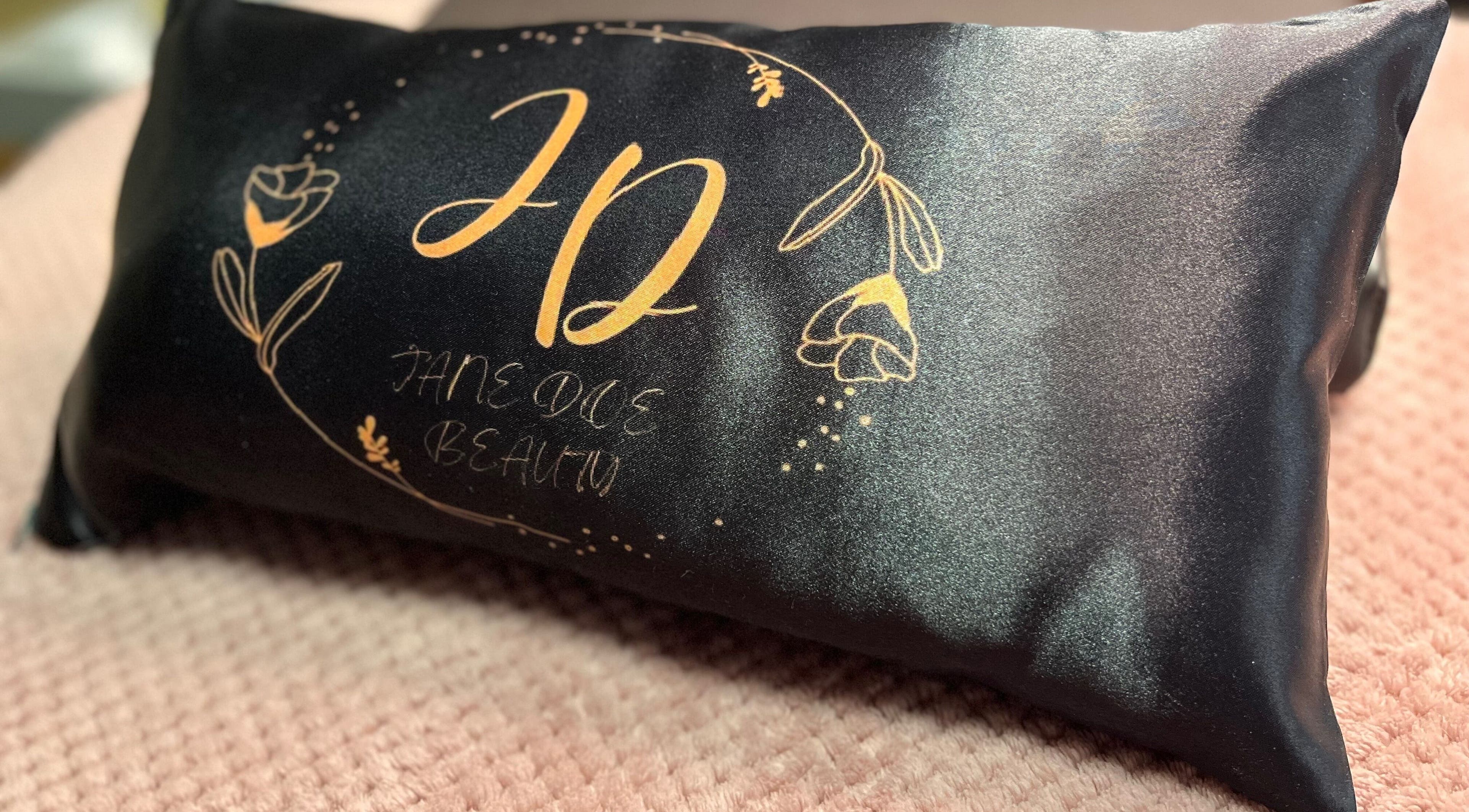 Elegant pillow with Jane Doe Beauty logo, Pretoria, Gauteng, ZA.