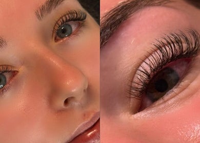 Close-up of enhanced eyelashes at Kailey’s Beauty Room, Lowestoft, England, GB.