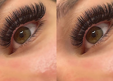 Close-up of expertly applied lash extensions at Kailey’s Beauty Room, Lowestoft, England, GB.