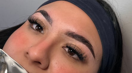 Close-up of styled brows and lashes at Claudiambeauty, South Gate, California, US.