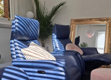 Relaxing lounge area at Little Pigeon Massage and Waxing, Melbourne, Victoria, AU with stylish décor.