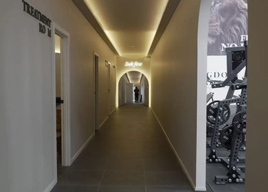 Elegant hallway at H.N Muscle Therapy in Melbourne, Victoria, AU, with inviting ambient lighting.