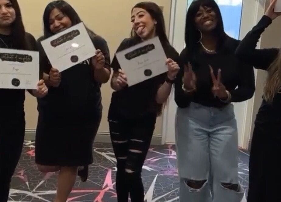 Group of women celebrating certificate achievements at Better u lash in Moore, Oklahoma, US.