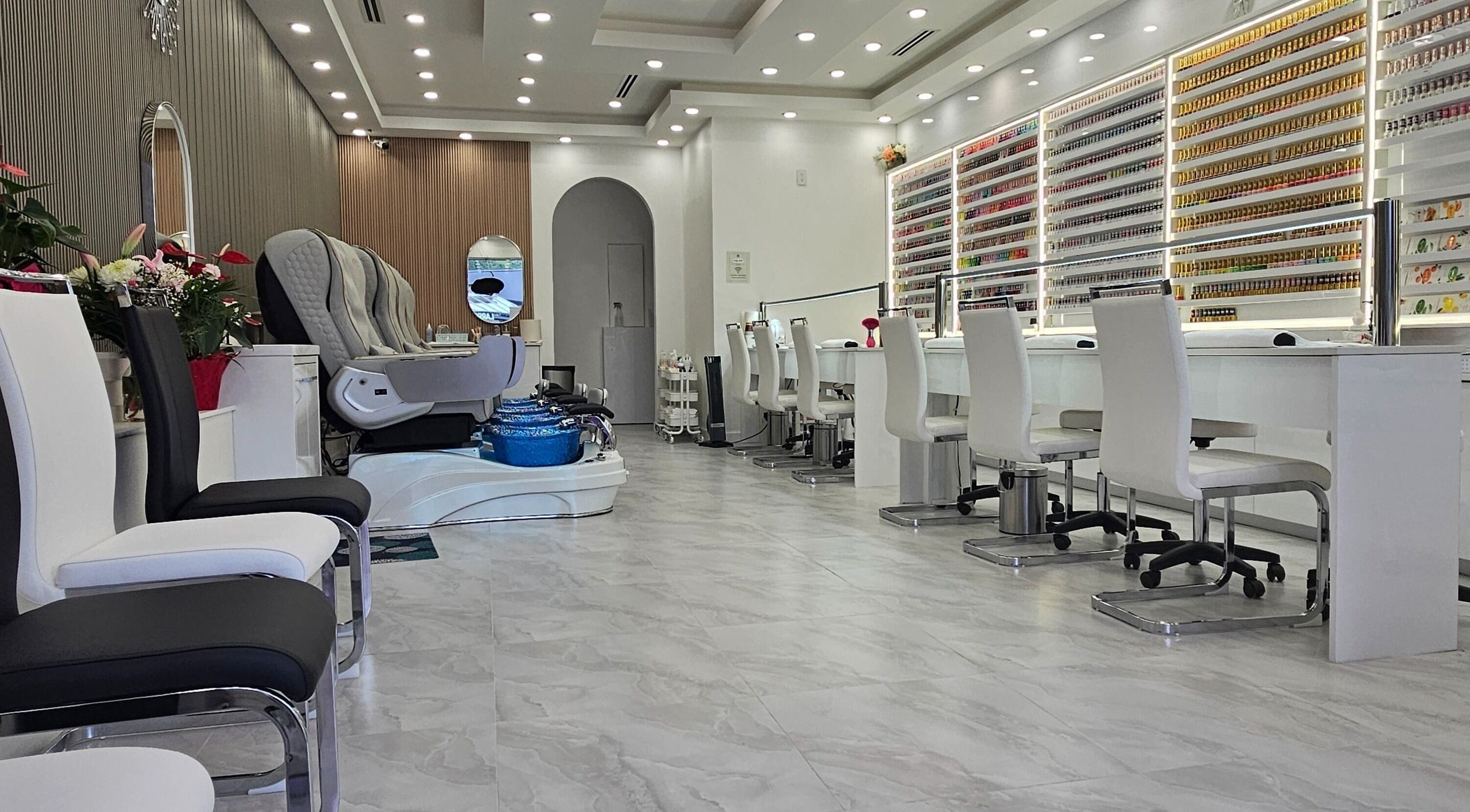 Interior of All Season Nails (Westview), a chic nail salon in Vancouver, British Columbia, CA with modern decor.