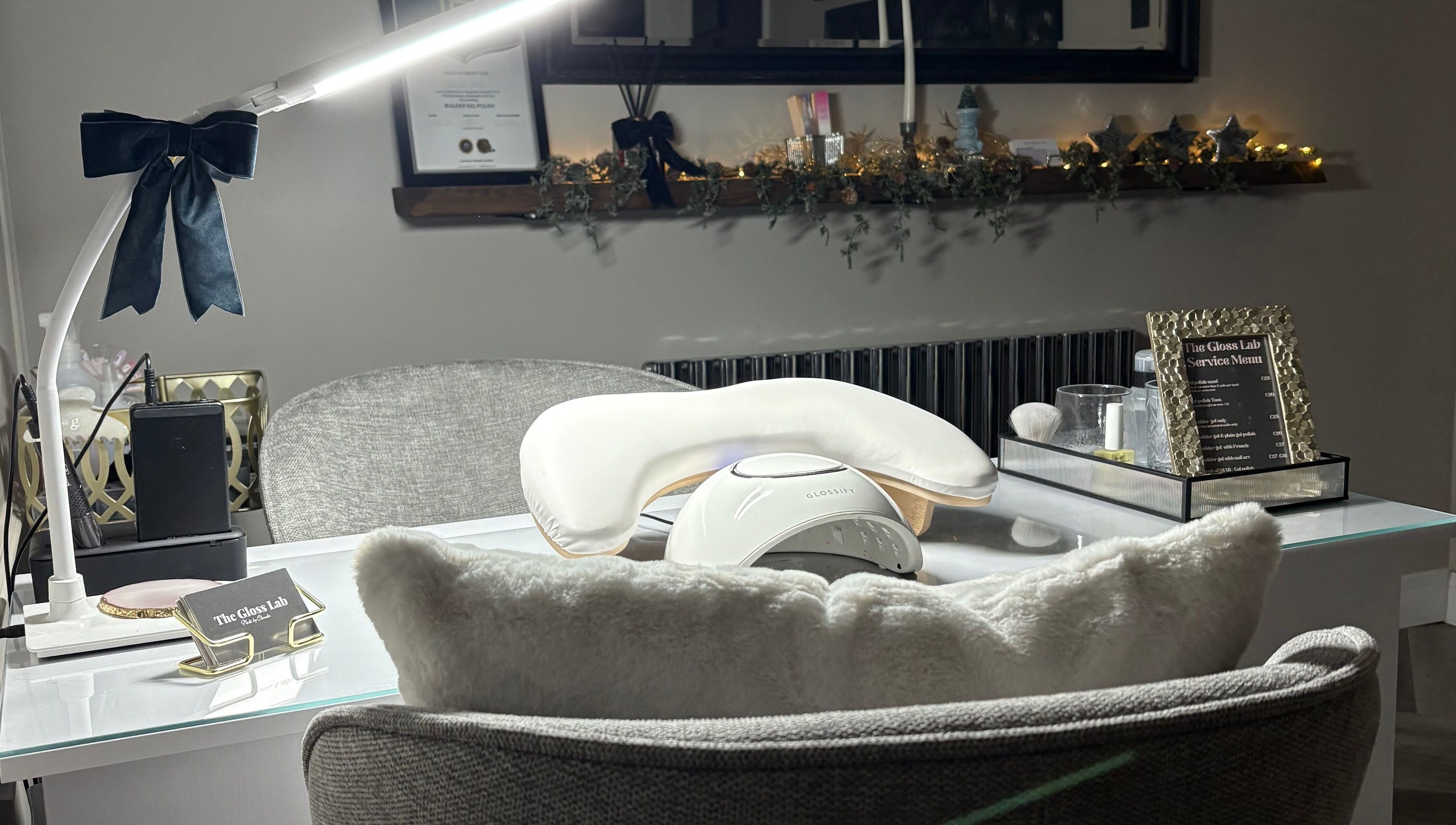 Elegant nail workstation at The Gloss Lab - nails by Claudia, Cannock, England, GB, with a cozy ambiance.
