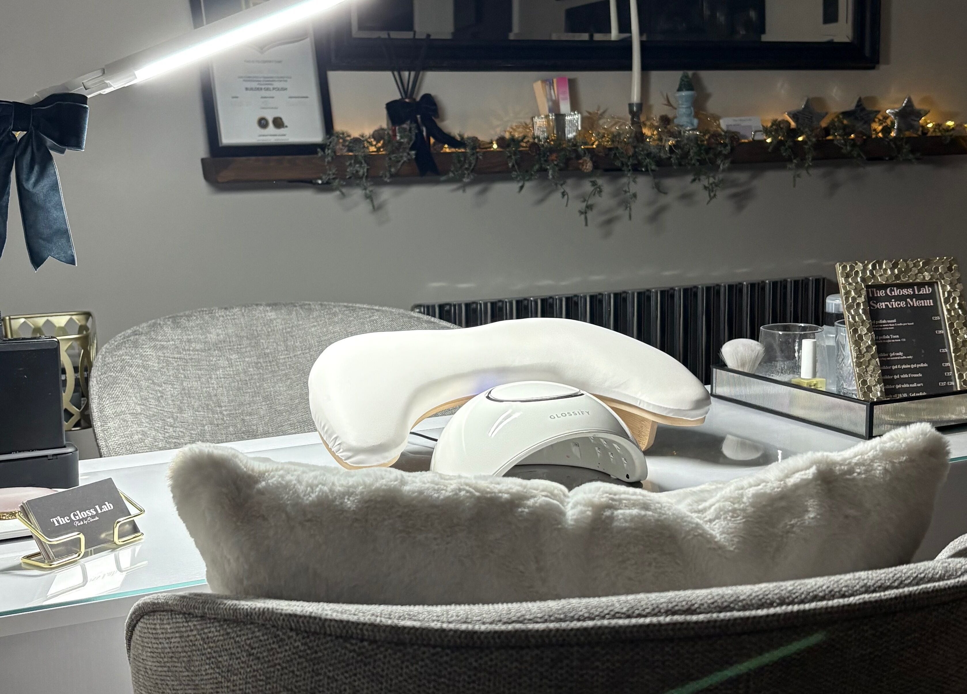 Elegant nail workstation at The Gloss Lab - nails by Claudia, Cannock, England, GB, with a cozy ambiance.
