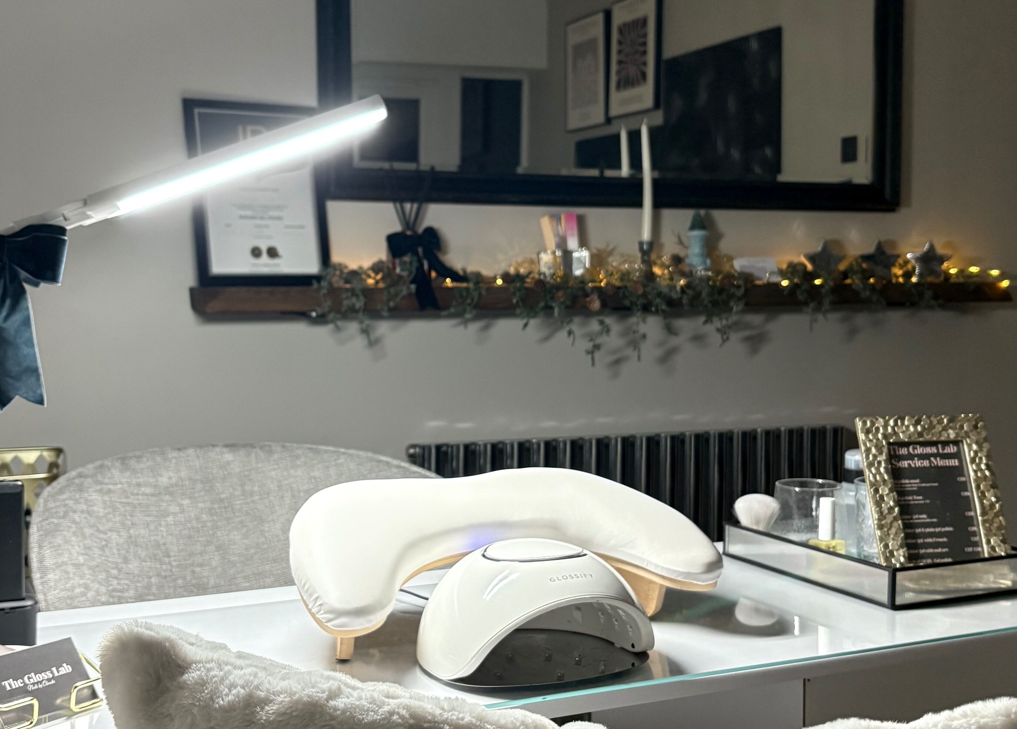 Elegant nail station at The Gloss Lab - nails by Claudia in Cannock, England, GB, featuring serene decor.