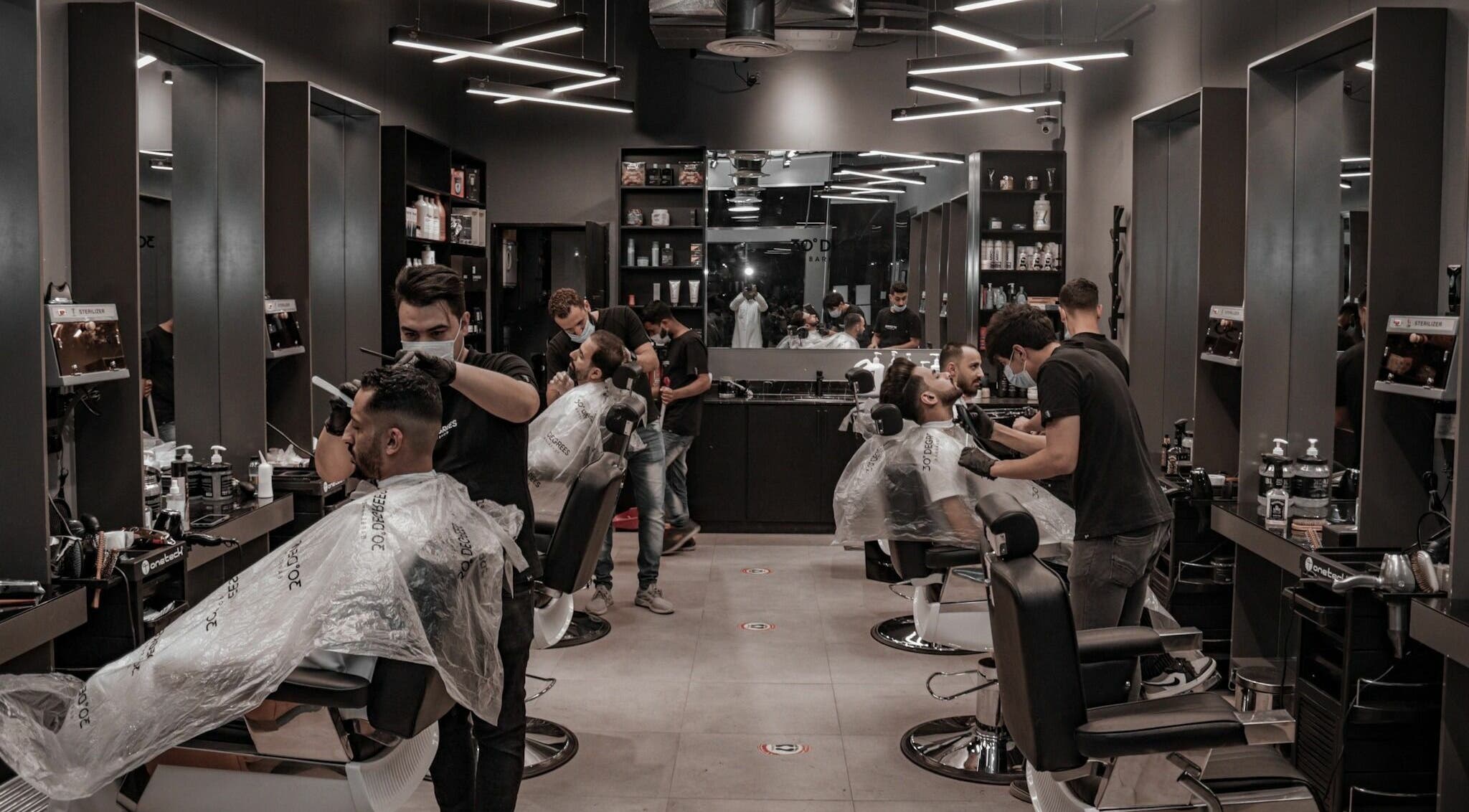 Modern interior of Al Hamra | 30 Degrees Barbershop in Riyadh, Riyadh Province, SA, showcasing stylish grooming.