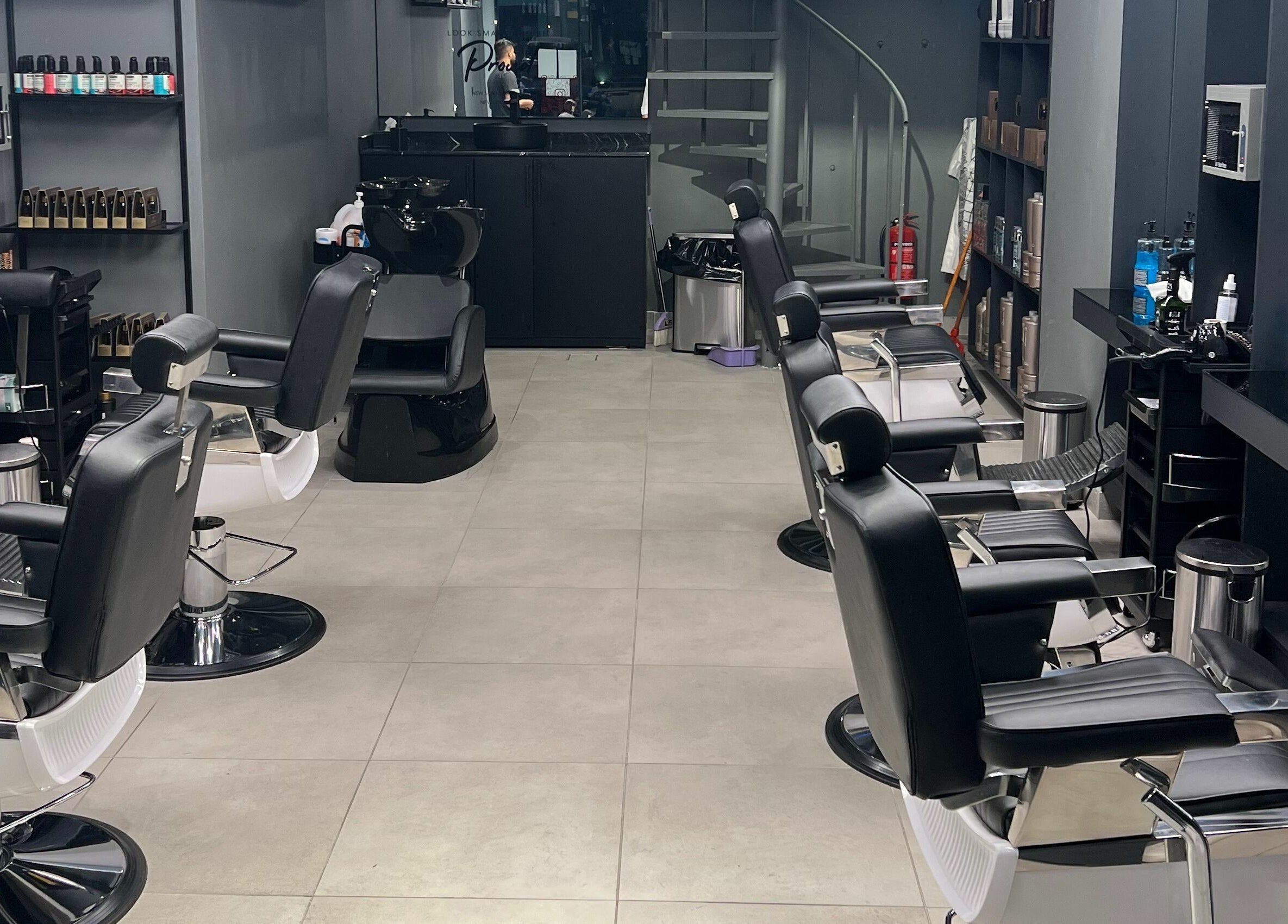 Modern barber chairs at Al Khobar 30 Degrees Barbershop | Olaya Branch, Al Khobar, Eastern Province, SA.