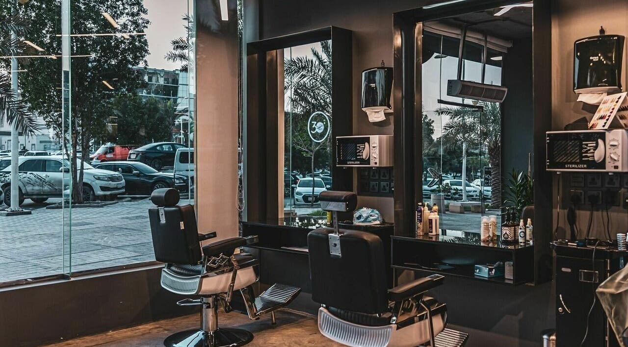 Modern barber chair at Almahdiyah 30 Degrees Barbershop in Riyadh, Riyadh Province, SA.