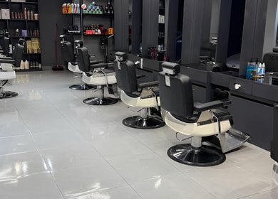 Interior of Jeddah 30 Degrees Barbershop Alnaeem, stylish barber chairs in Jeddah, Makkah Province, SA.