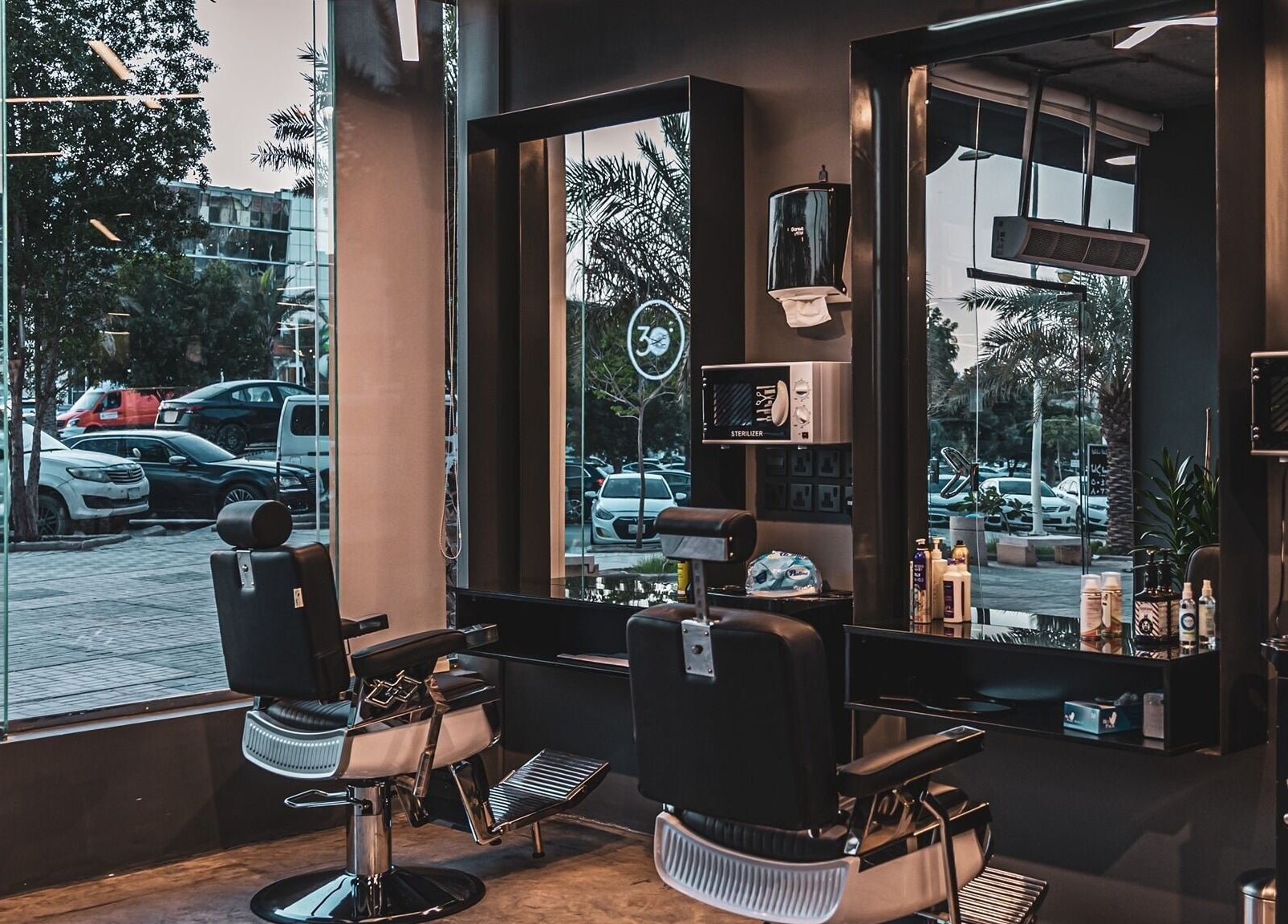 Modern styling chairs at Dhahran 30 Degrees Barbershop | AlQusur Branch, Dhahran, Eastern Province, SA.