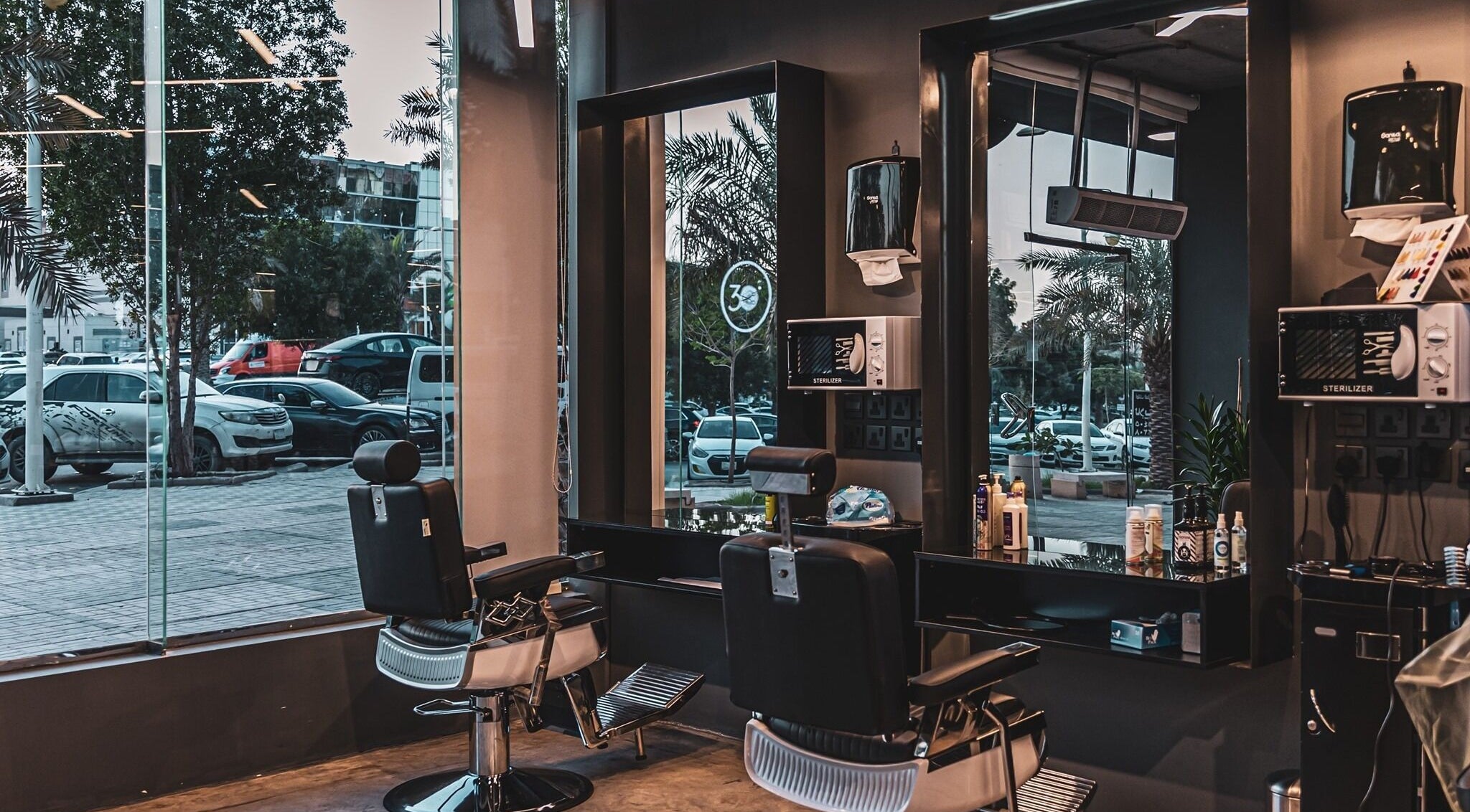 Modern styling chairs at Dhahran 30 Degrees Barbershop | AlQusur Branch, Dhahran, Eastern Province, SA.
