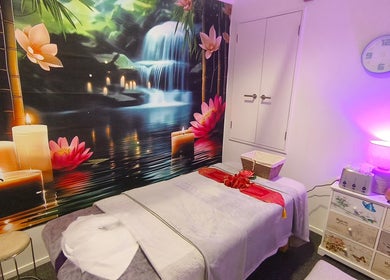 Peaceful massage room at Darawan Thai Massage, Auckland, Auckland, NZ, with calming decor and ambient lighting.