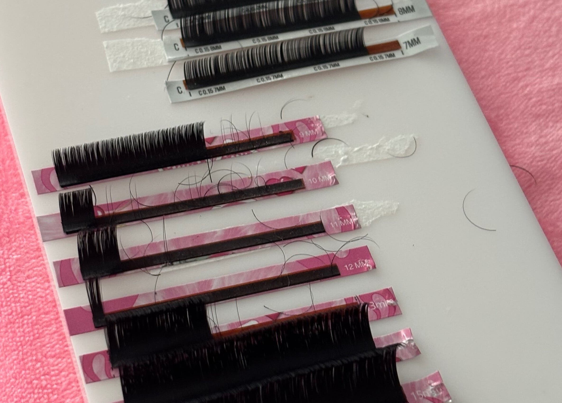 Eyelash extensions on display at Torvelle Beauty, Churchdown, England, GB.