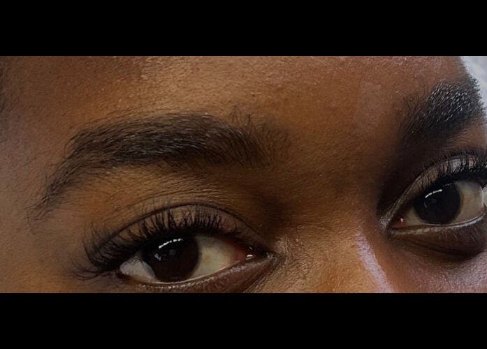 Closeup of expertly applied lashes at D’Luxe Lash Studio, Spanish Town, St. Catherine Parish, JM.