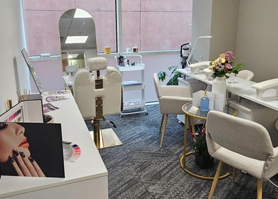 Elegant interior of RC BeautyLab in Manchester, England, GB showcasing a modern beauty service station.