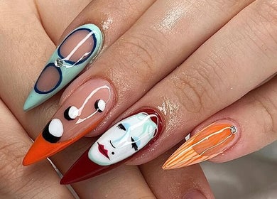 Intricate nail art at Nails Džo, Novi Sad, Vojvodina, RS, showcasing vibrant designs and creativity.