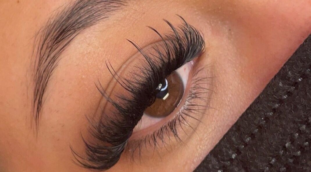Close-up of eyelash extensions at Angel Lashes by Hiruni, Chapel Hill, Queensland, AU.