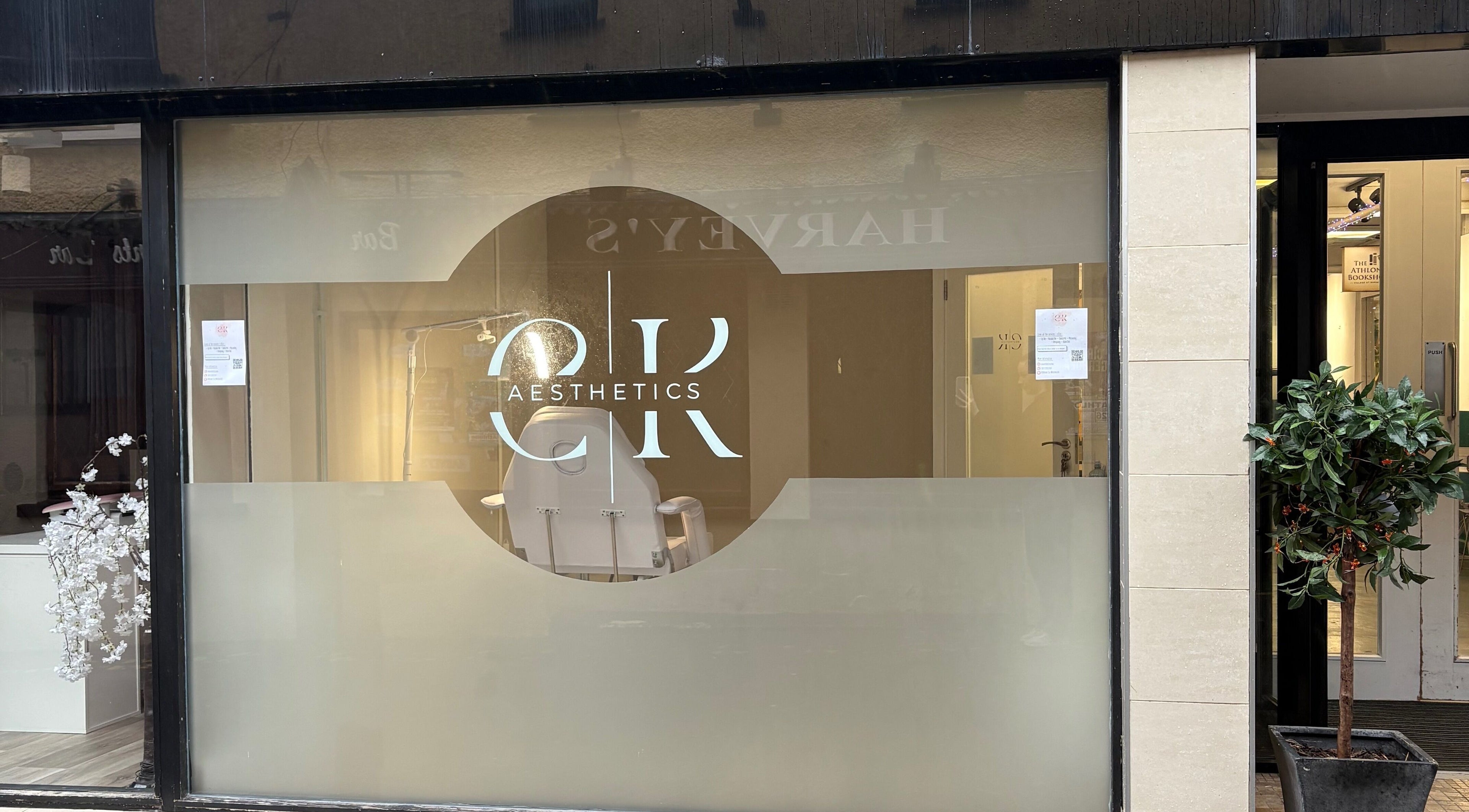 Front view of CK Aesthetics, Athlone, County Westmeath, IE, showcasing elegant glass paneling.