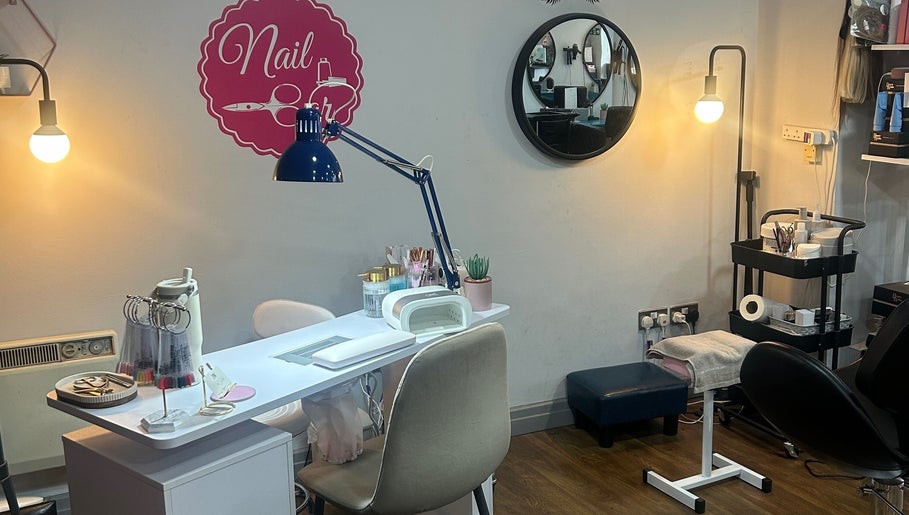Modern nail studio setup at IW Nail Studio, Swindon, England, GB, with polished interiors and equipment.