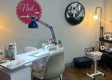 Modern nail studio setup at IW Nail Studio, Swindon, England, GB, with polished interiors and equipment.