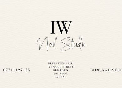 IW Nail Studio contact card with address in Swindon, England, GB.