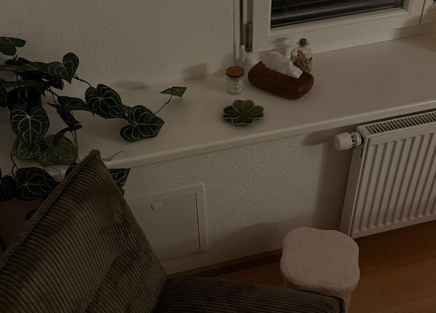 Ambiance sereine chez Les mots du corps, Yverdon-les-Bains, Vaud, CH. Plante luxuriante sur appui de fenêtre.