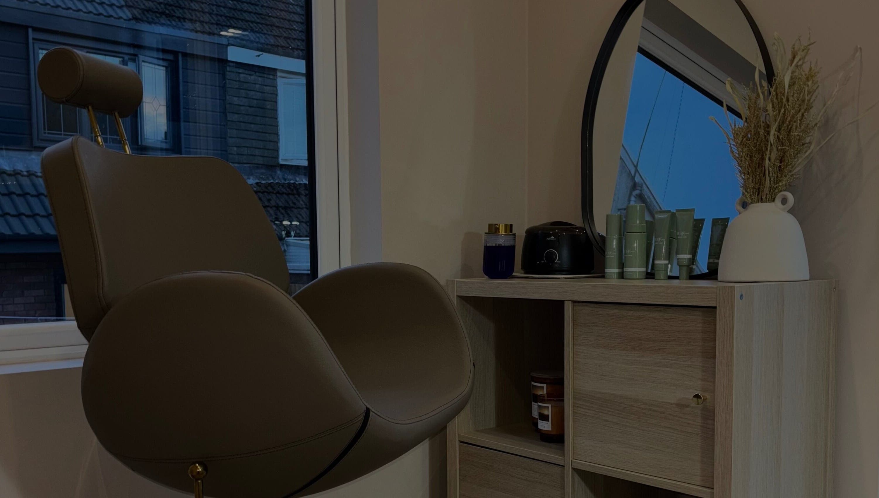 Elegant beauty chair and products at By Jessie, Rumney, Wales, GB.