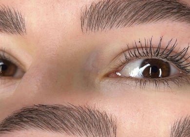 Close-up of expertly shaped brows and lashes at Viktoria Veleva PhiBrows, Sofia, Sofia City Province, BG.