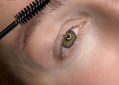 Close-up of eyebrow brush grooming at Viktoria Veleva PhiBrows, Sofia, Sofia City Province, BG.