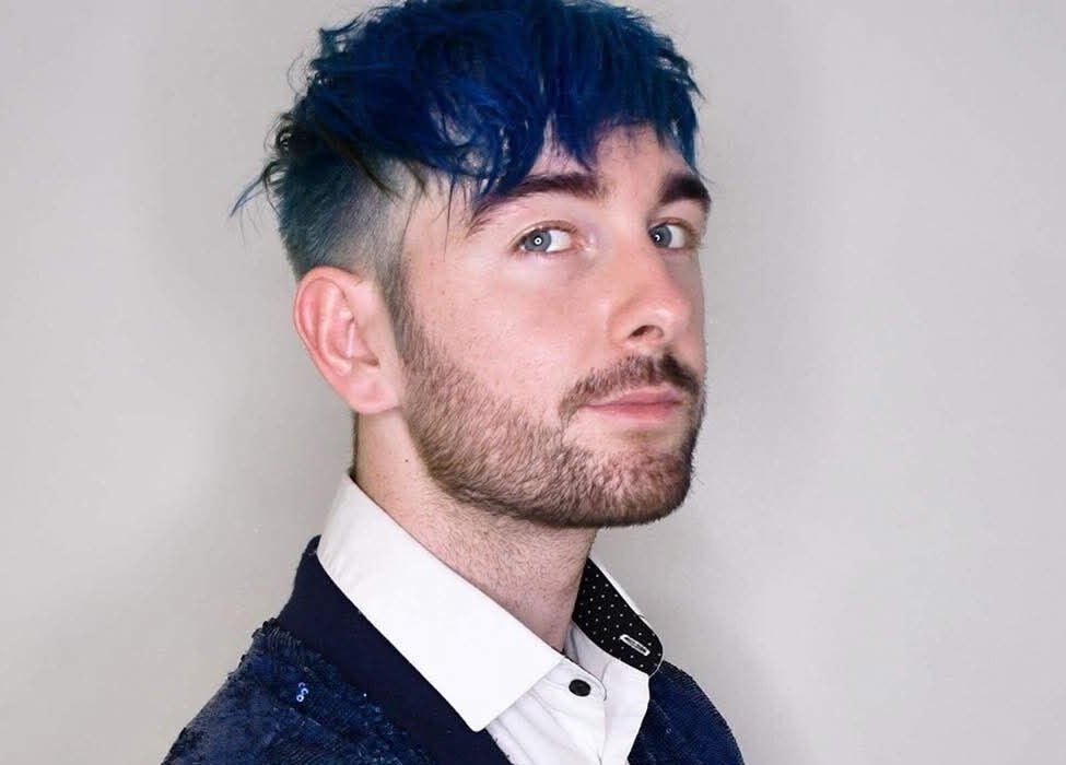 Stylish blue haircut at Josh The Hair Witch at Sekt Studios, Toronto, Ontario, CA.