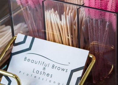 Lash tools and business card at Fox Lash & Brow Co, Barry, Wales, GB.