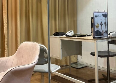Relaxing reception at Spa Bekam Ar Rayyan Kota Kinabalu, Putatan, Sabah, MY with plush seating and desk.