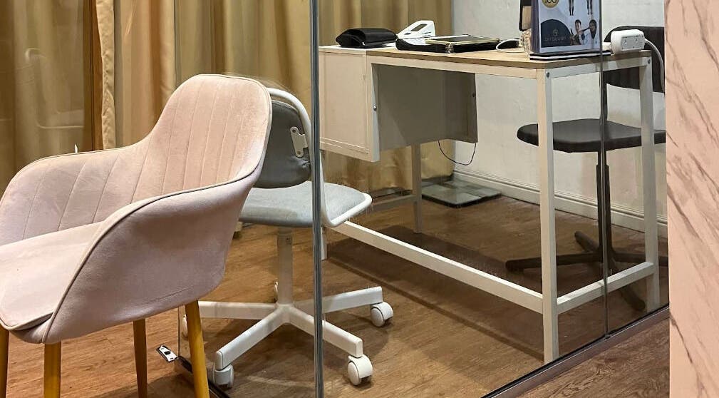 Cozy consultation area at Spa Bekam Ar Rayyan Kota Kinabalu, Putatan, Sabah, MY, with modern seating.