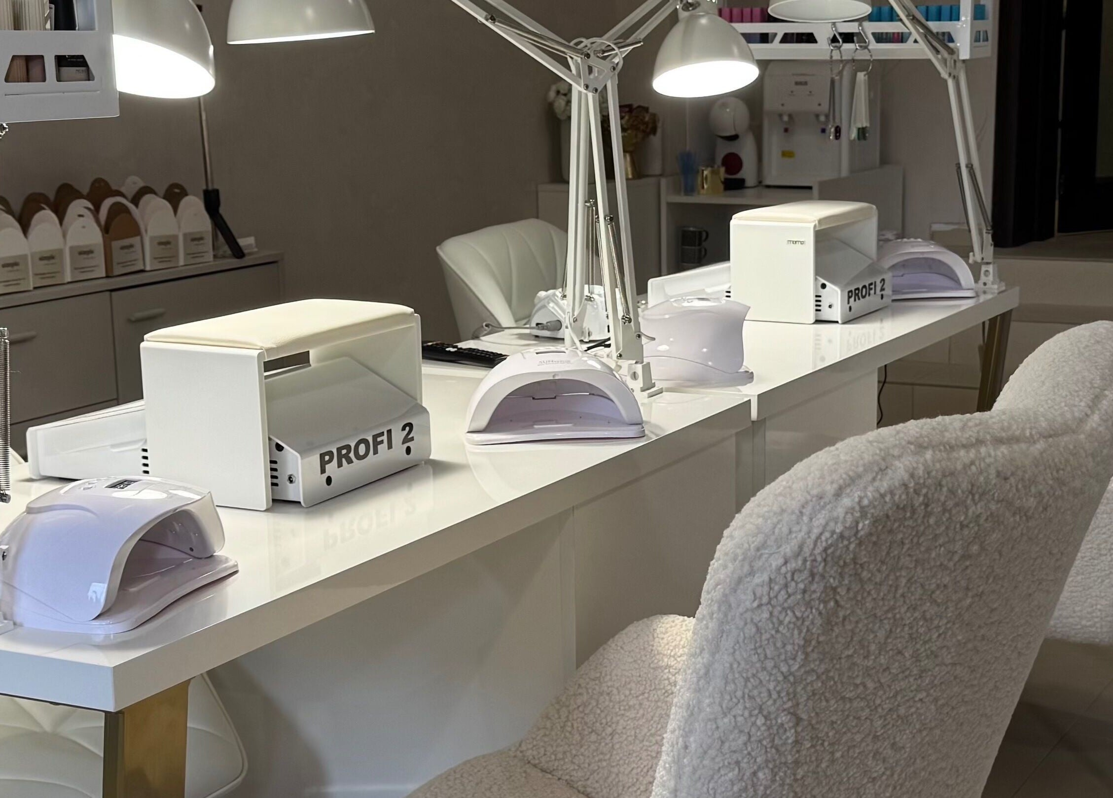 Modern manicure stations at Simple by Eleonora Velinova in Sofia, Sofia City Province, BG, showcasing professional setup.