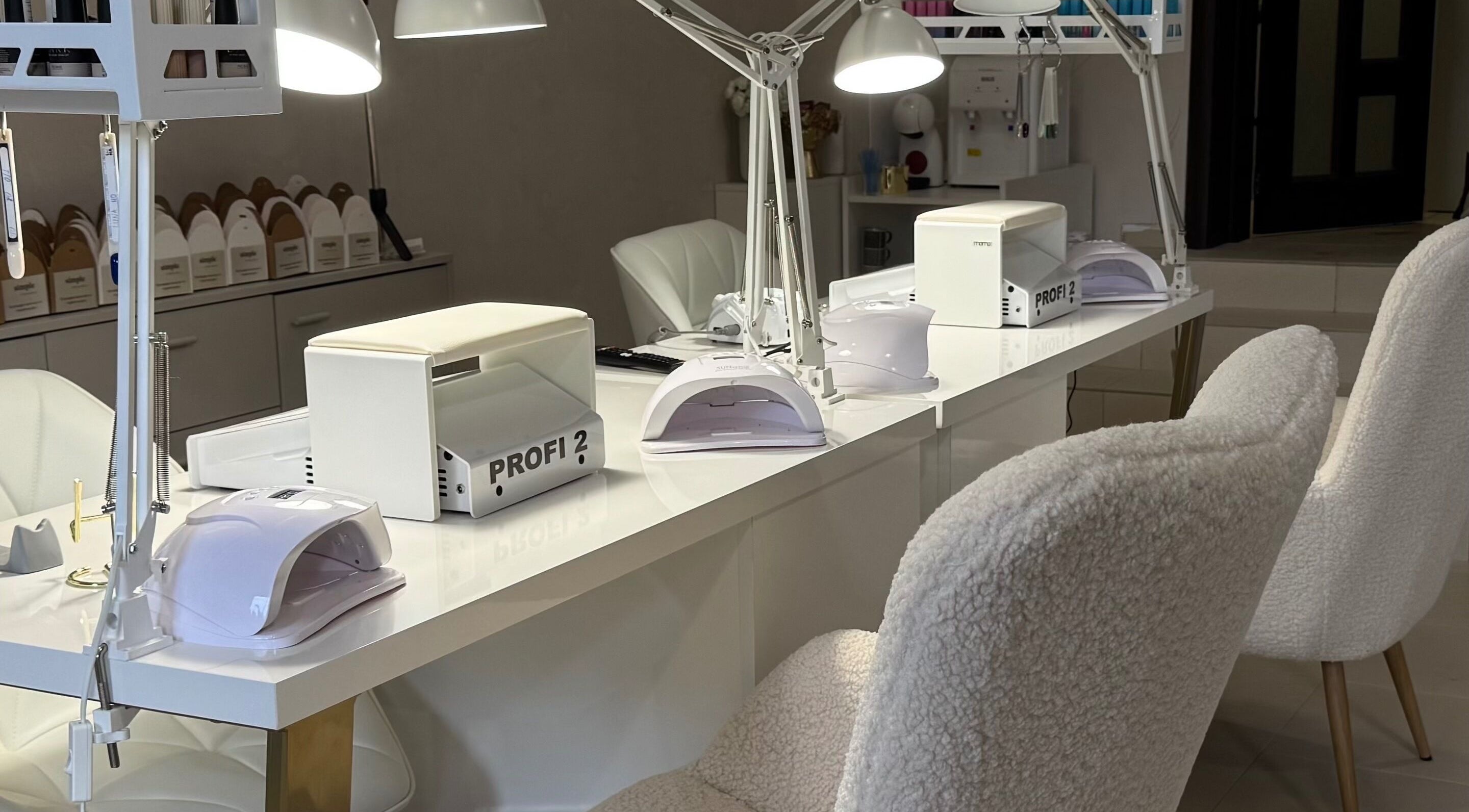 Modern manicure stations at Simple by Eleonora Velinova in Sofia, Sofia City Province, BG, showcasing professional setup.