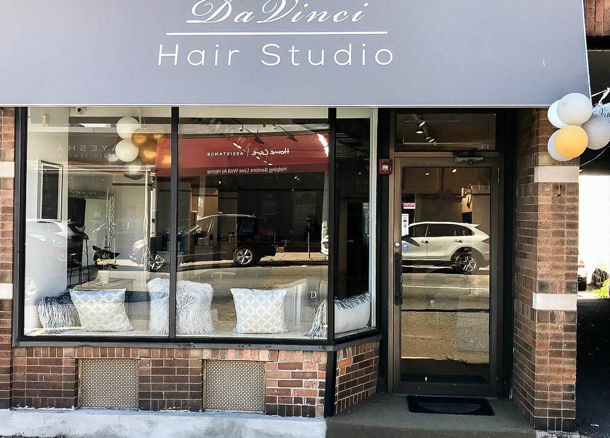 Entrance of DaVinci Hair Studio in Englewood, New Jersey, US showcases inviting modern decor.