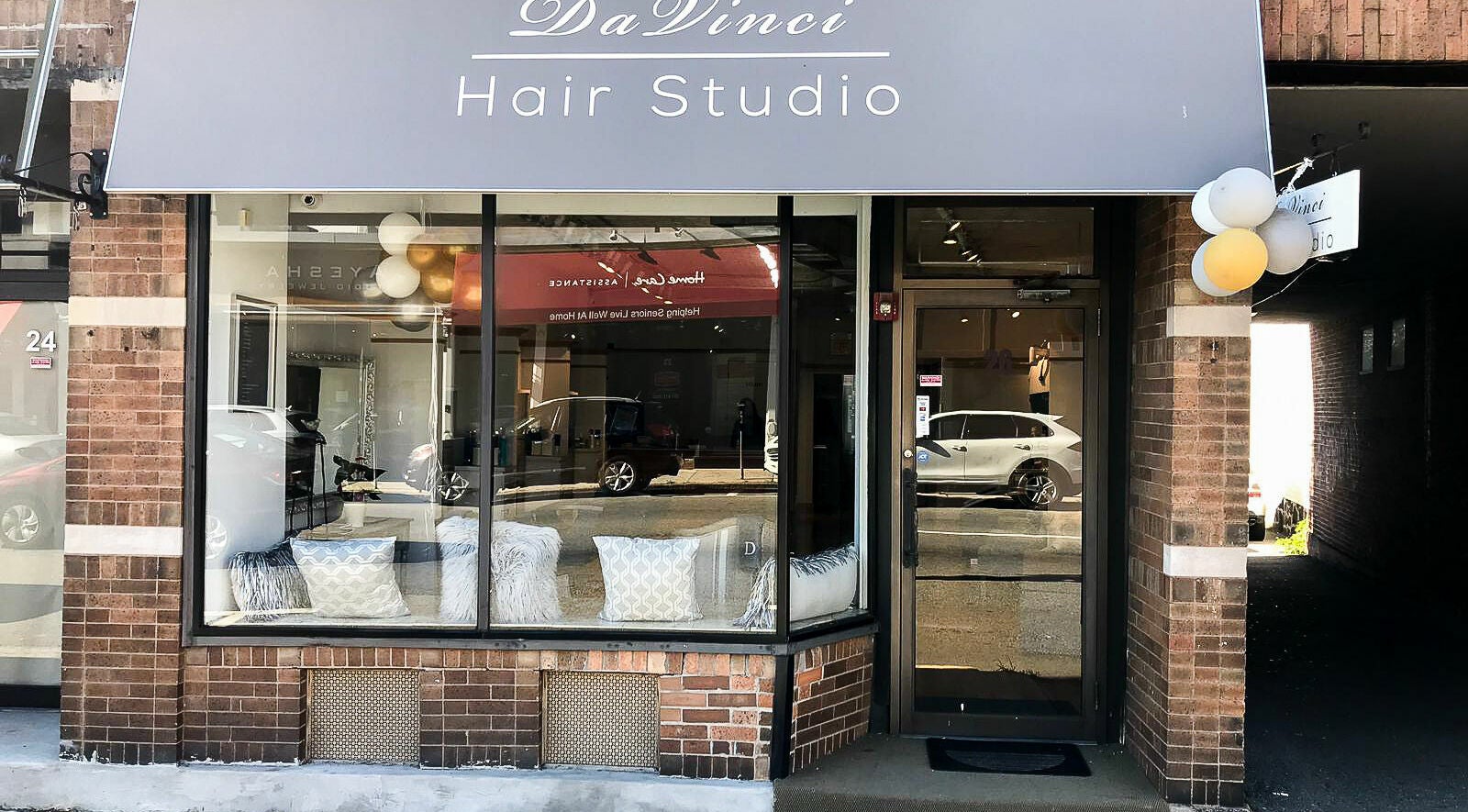 Entrance of DaVinci Hair Studio in Englewood, New Jersey, US showcases inviting modern decor.