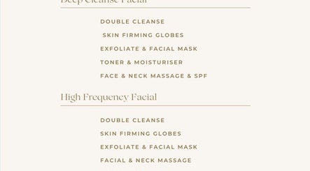 Facial treatments menu at lm.lash.skin, Bexleyheath, England, GB, featuring deep cleanse and high frequency options.