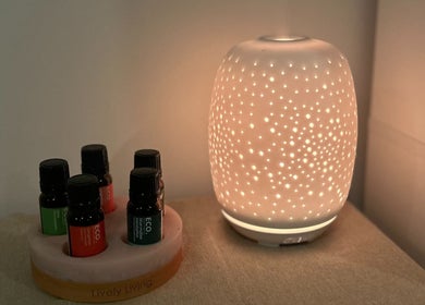 Aromatic essential oils and soothing diffuser at Skin Deep Massage Therapy, Crib Point, Victoria, AU.