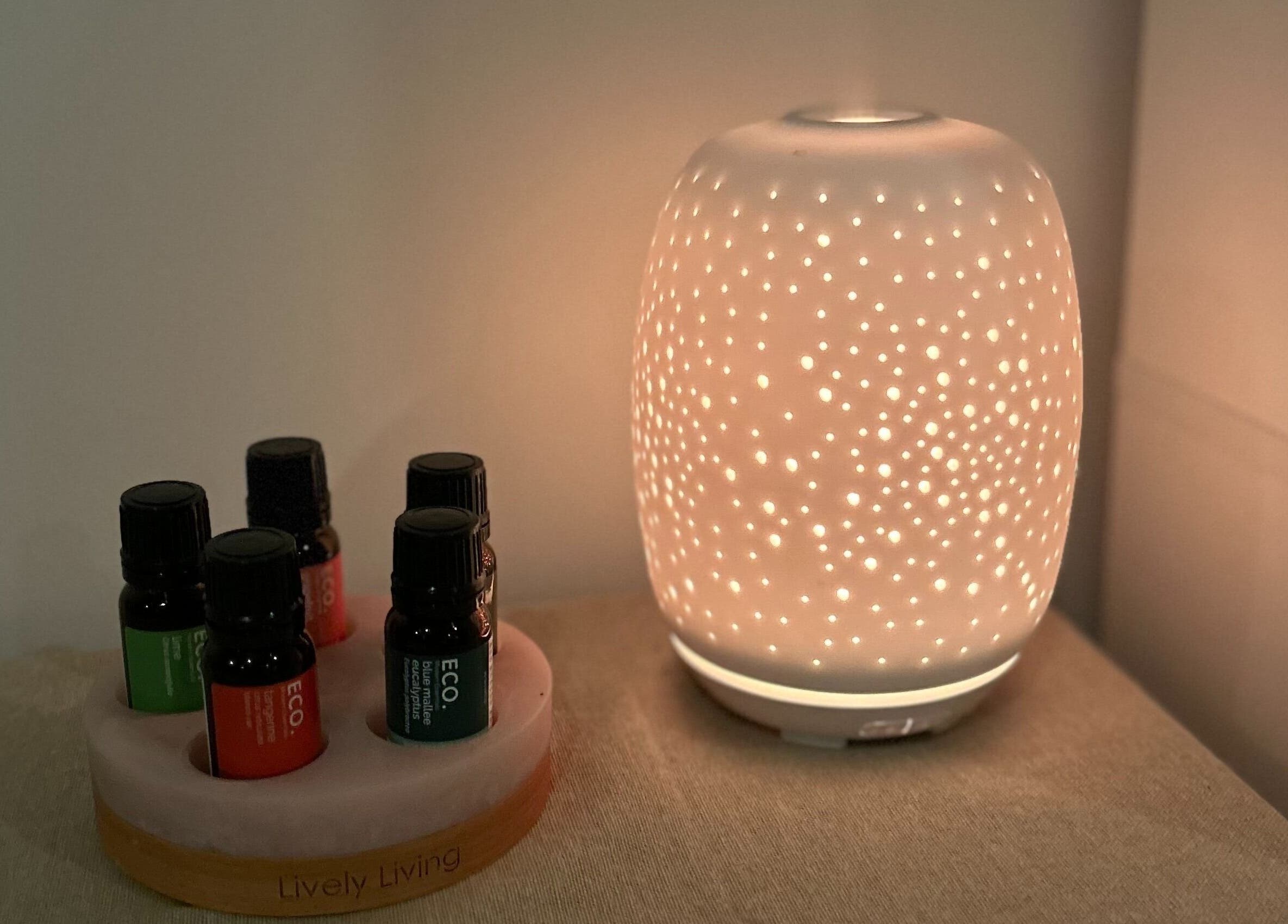 Aromatic essential oils and soothing diffuser at Skin Deep Massage Therapy, Crib Point, Victoria, AU.